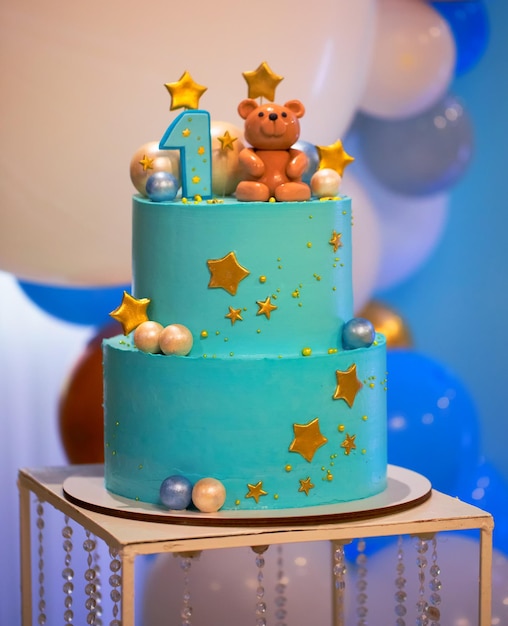Foto bolo azul turquesa para o aniversário do bebê