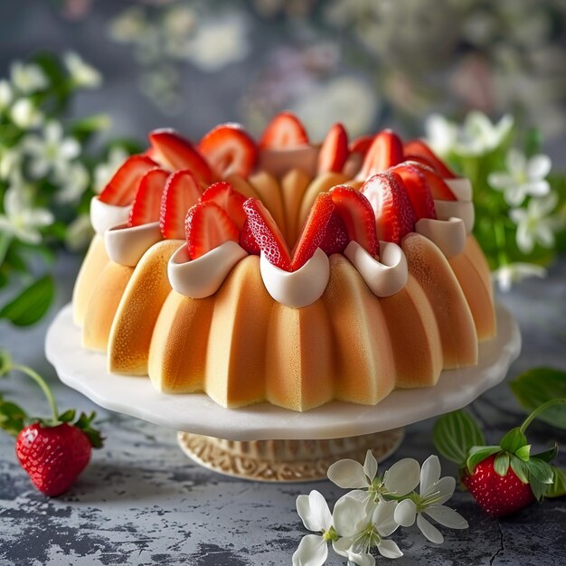 Foto bolo bundt com decoração de morango