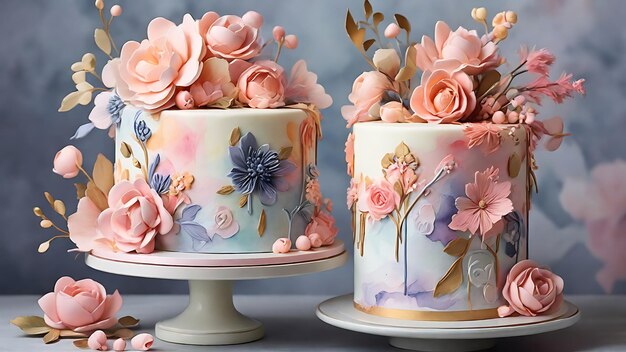 bolo com lindo bolo floral design de bolo de aniversário desmatamento bolo floral IA geradora