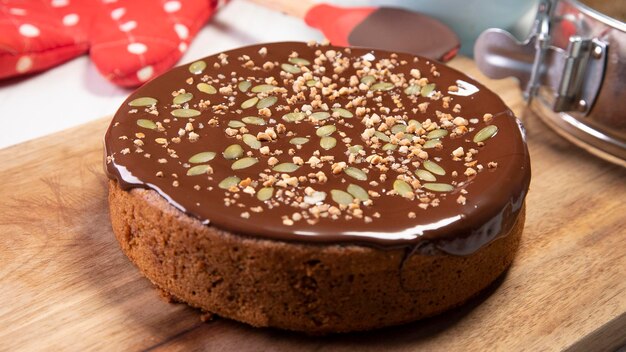 Bolo de abóbora com chocolate.