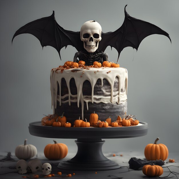 bolo de abóbora de Halloween com caveira