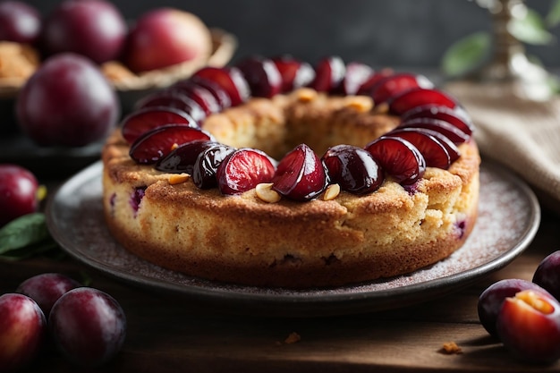 Foto bolo de ameixa de perto.