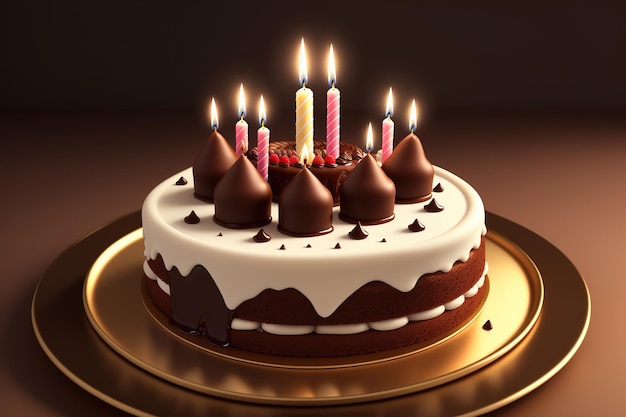 bolo de aniversário aniversário uma vela em um bolo de várias camadas