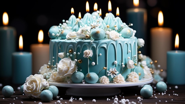 bolo de aniversário azul
