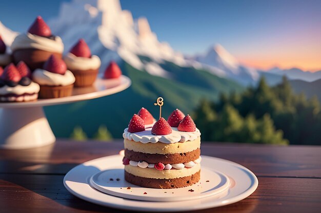 Bolo de Aniversário Bolo de Chocolate Recheio de Creme Bolo Delicioso Fundo de Papel de Parede de Festa