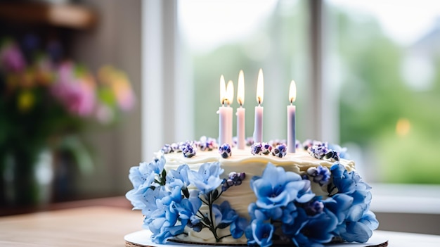 Bolo de aniversário caseiro na casa de campo inglesa, cozinha, comida e receitas de cozimento para férias, inspiração