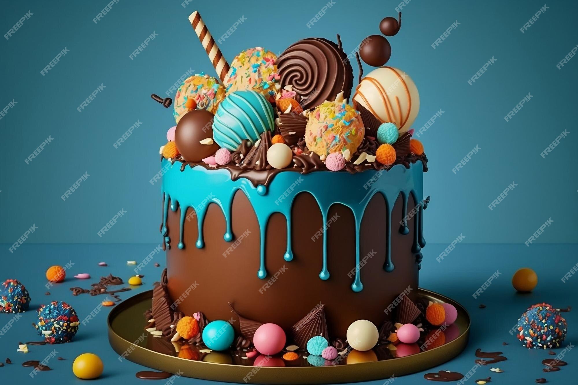 Foto de Bolo De Aniversário Azul E Laranja Moderno Com Papel Wafer  Chocolate E Macaroons Fundo Simples Copiar Espaço e mais fotos de stock de  Aniversário - iStock