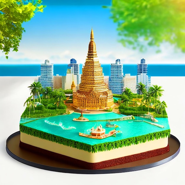 bolo de aniversário com Bangkok Landscape 3D download de imagem realista