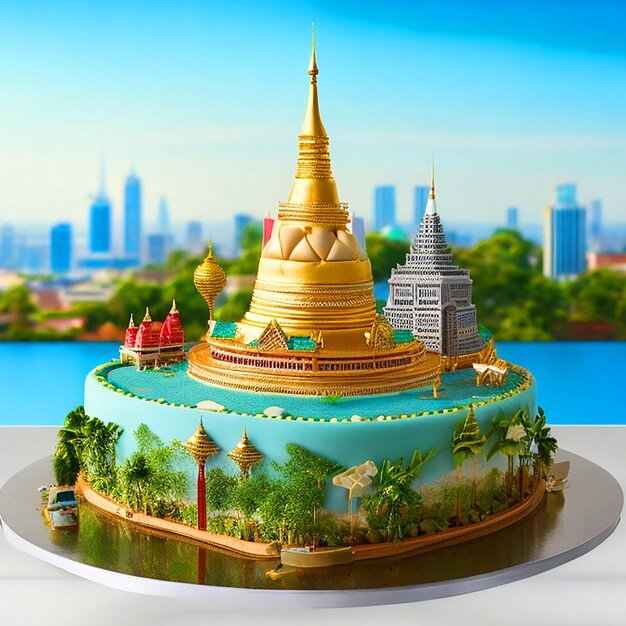 bolo de aniversário com Bangkok Landscape 3D download de imagem realista