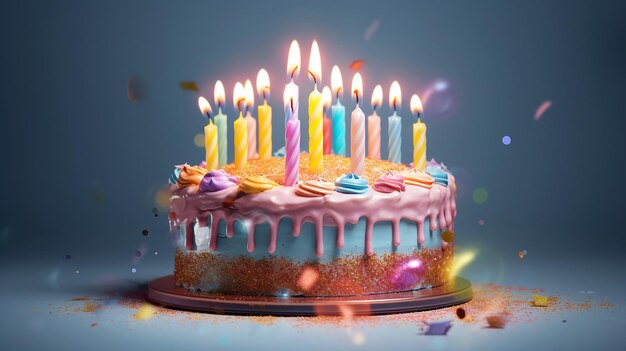 bolo de aniversário com banner de feliz aniversário