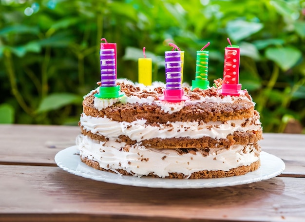 Foto bolo de aniversário com fundo de folha