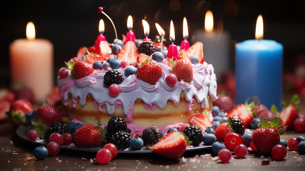 Bolo de aniversário com muitas velas