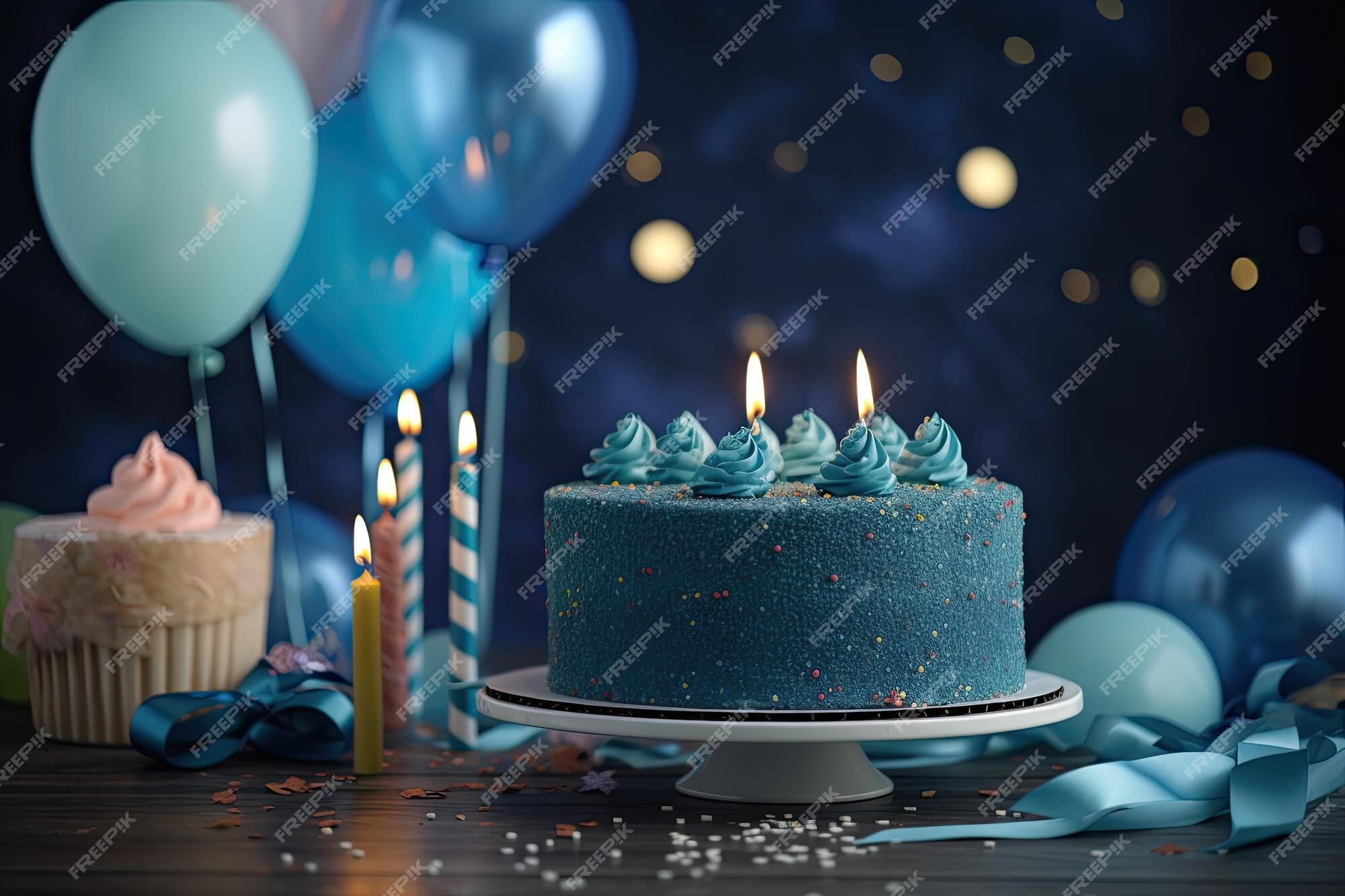 Bolo Azul com Balões - Bolo de Aniversário Entrega em Dubai