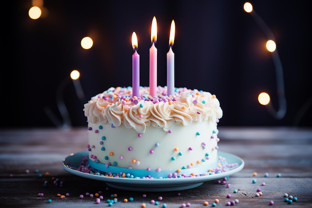 bolo de aniversário com velas em fundo preto