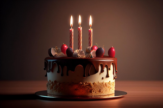 Bolo de aniversário com velas Generative AI