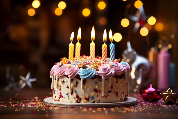 Bolo de aniversário com velas para festa de aniversário