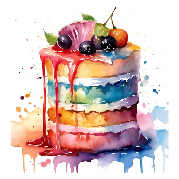 bolo de aniversário de aquarela de três passos