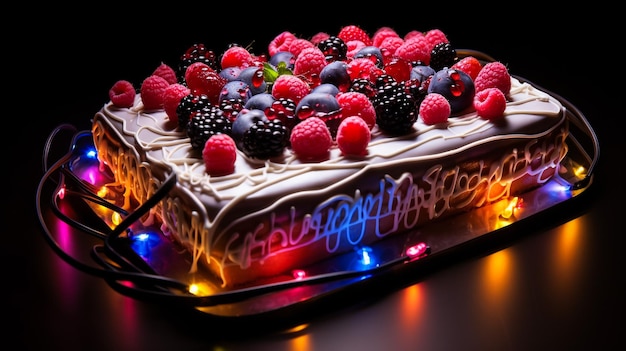 bolo de aniversário decorado com bagas e morango