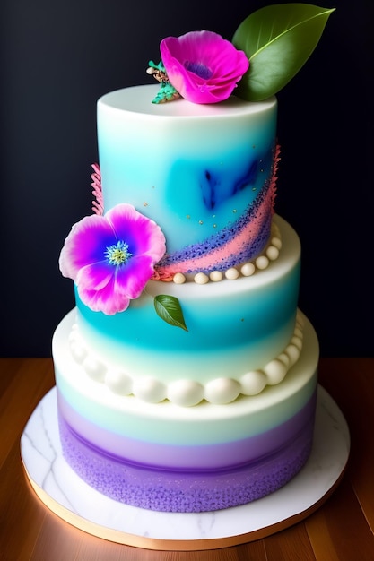 Bolo de aniversário princesa inverno azul rosa roxo