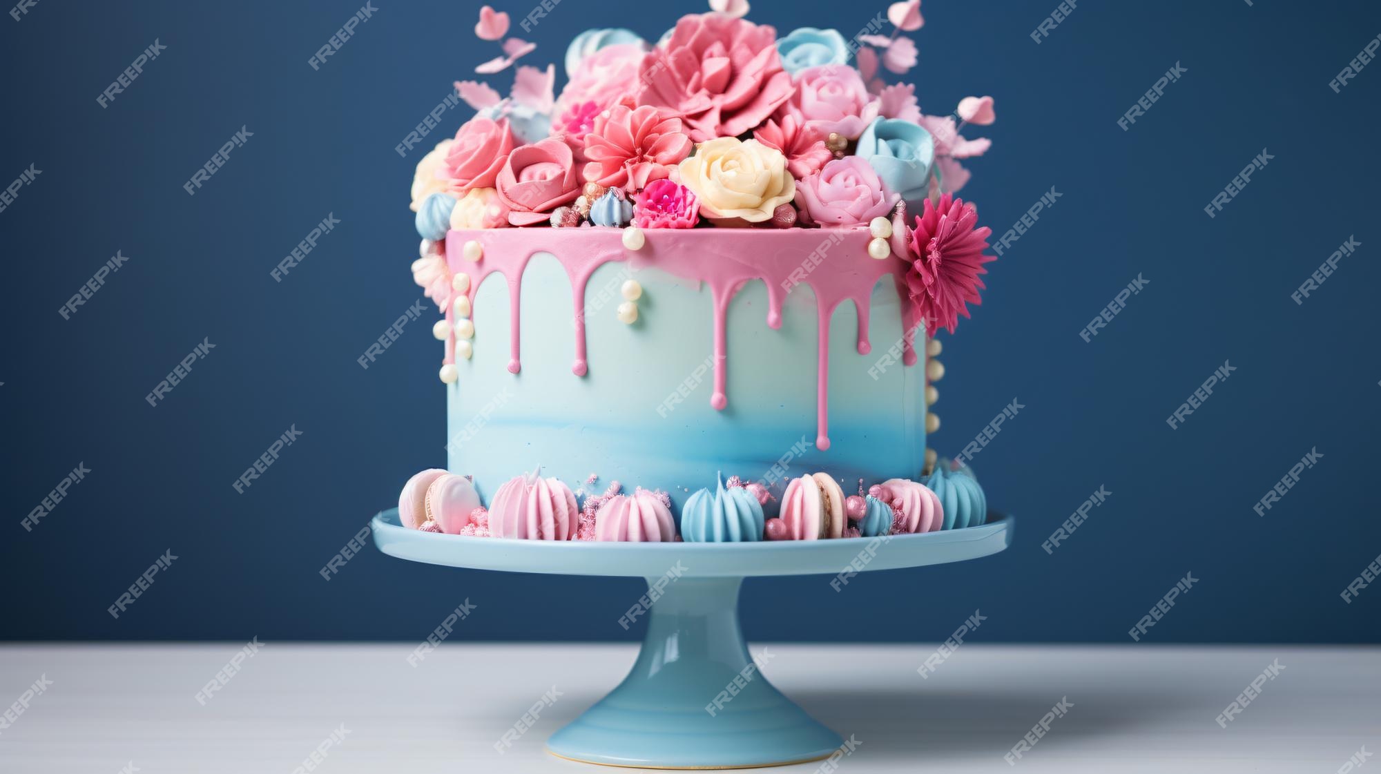 Fundo Um Elegante Bolo Rosa E Azul Com Flores Fundo, Imagem De Bolos De  Aniversário Feminino Imagem de plano de fundo para download gratuito