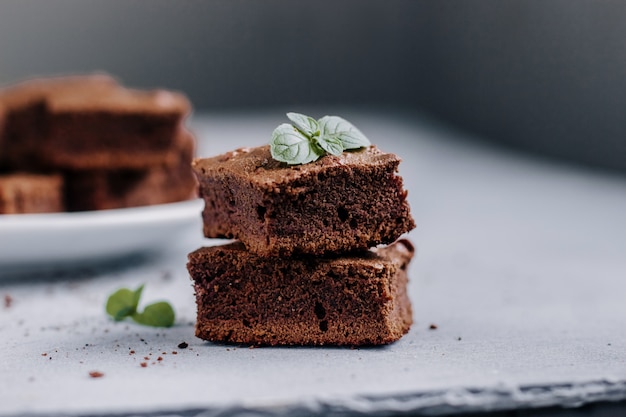 Bolo de Brownie de chocolate close-up