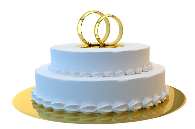 Bolo de casamento 3d com anéis de ouro