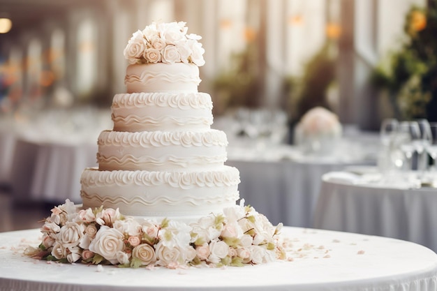 bolo de casamento com estatueta de recém-casados