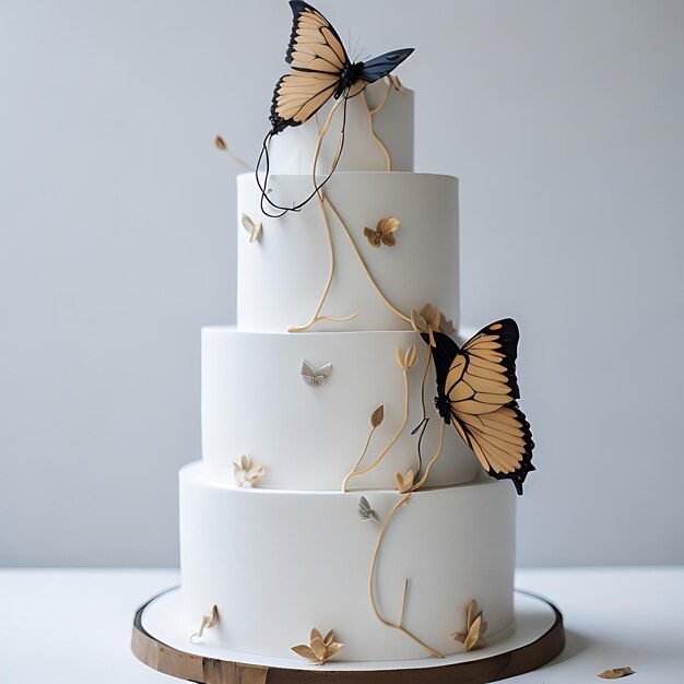 bolo de casamento de estilo minimalista com borboletas