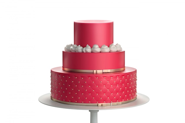 Foto bolo de casamento de três camadas vermelho em um prato branco