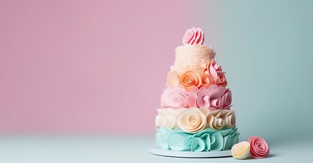 Bolo de casamento floral festivo Conceito criativo de sobremesa Generative AI