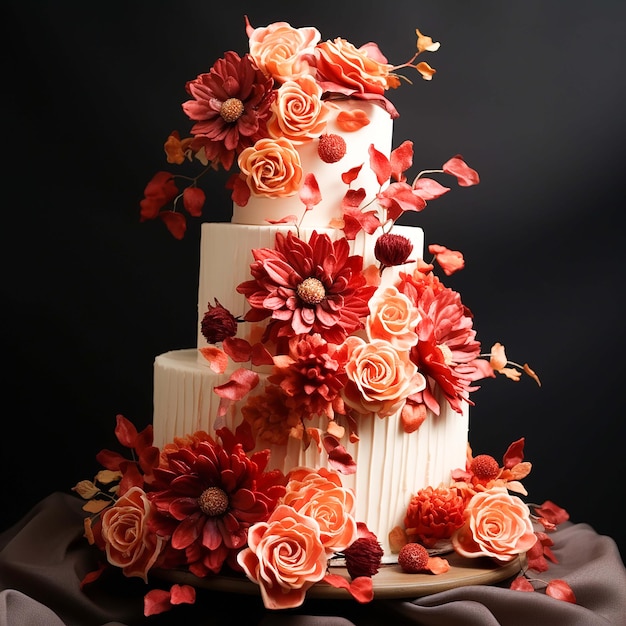 Bolo de casamento fresco buquê de flores elegância rosa creme indulgente gerado por ai