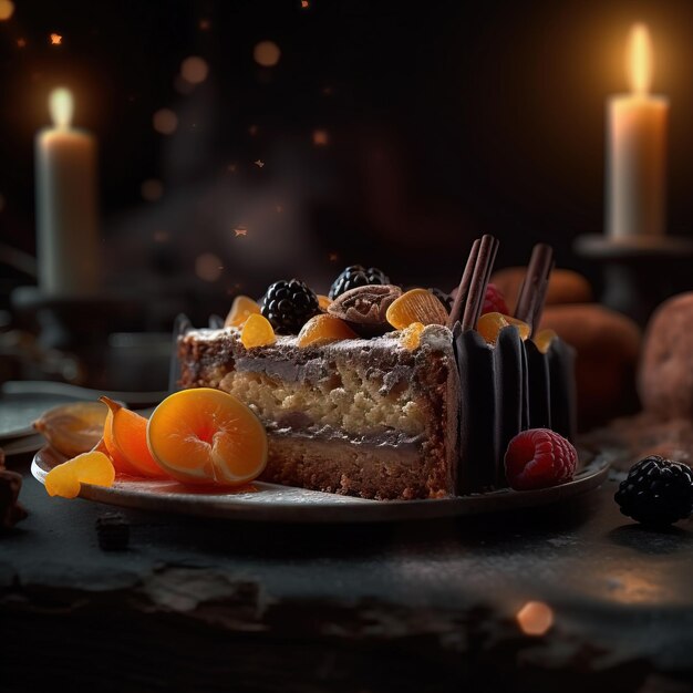 bolo de celebridade decorado com frutas ai imagem gerada fotorrealista