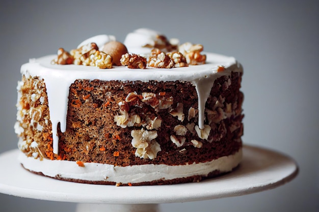 Bolo de cenoura caseiro com creme e decoração no prato