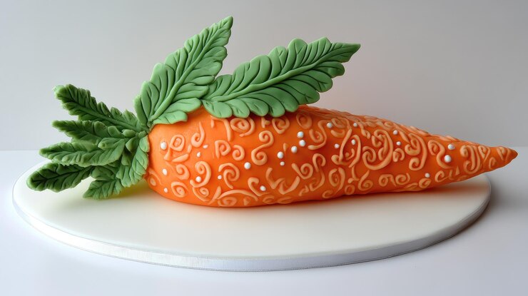 Foto bolo de cenoura laranja com folhas verdes em fundo branco