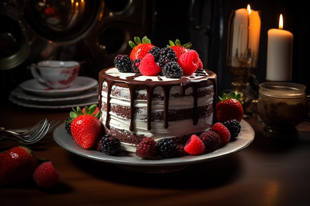 Bolo de chocolate com chantilly e gotas de chocolate