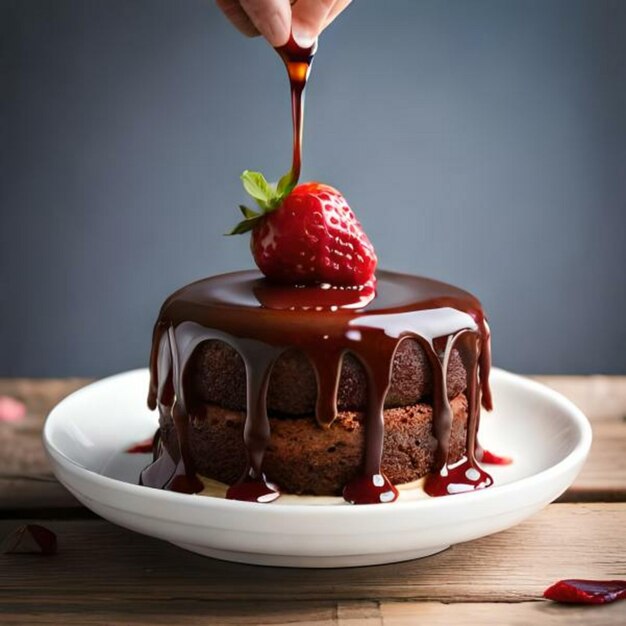 Foto bolo de chocolate com cobertura de morango