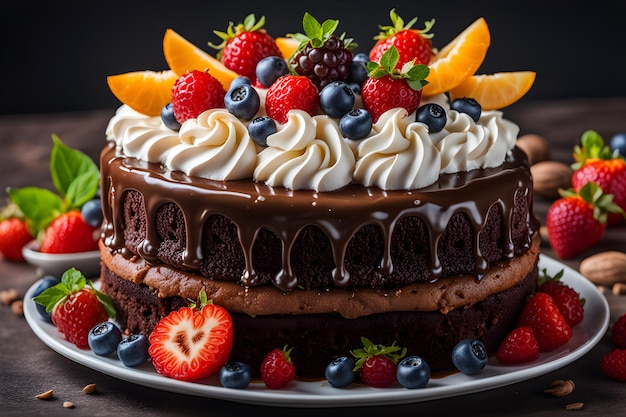 bolo de chocolate com creme e fruta