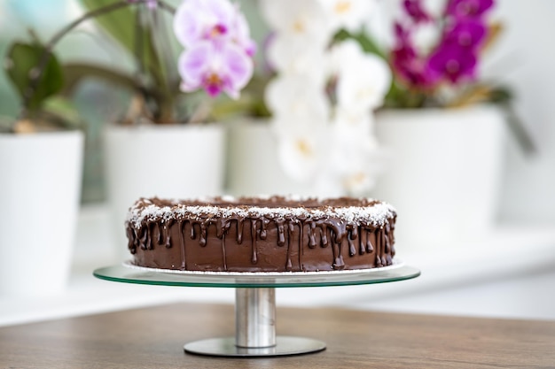 Bolo de chocolate com creme e geada