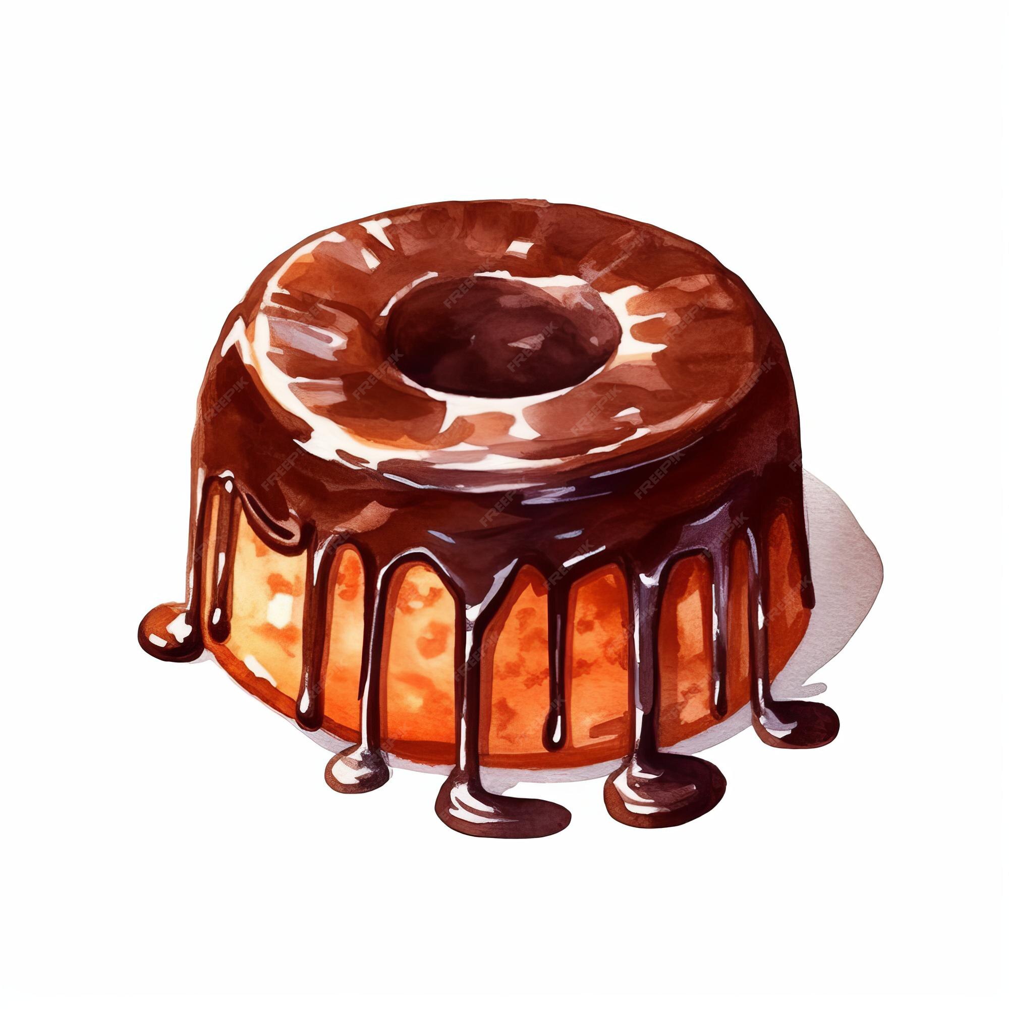 Bolo de chocolate com estilo de arte de jogo 2d pingando aquarela