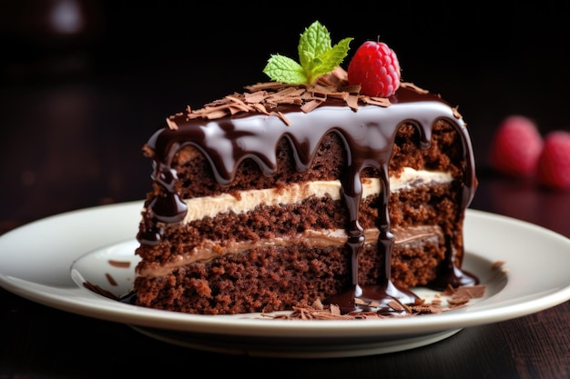 Bolo de chocolate com framboesa em fundo escuro Pastelaria e confeitaria doce