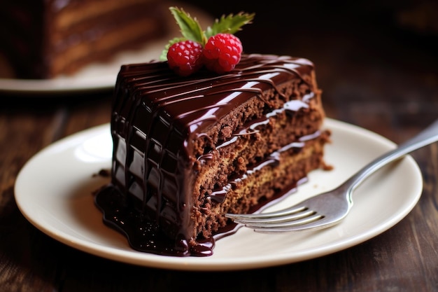 Bolo de chocolate com framboesa em fundo escuro Pastelaria e confeitaria doce