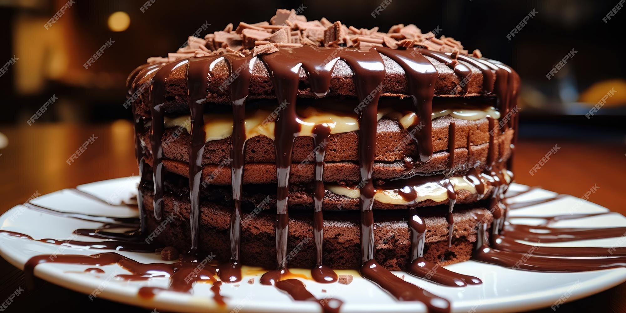 Bolo de chocolate, pastéis e hamburguer