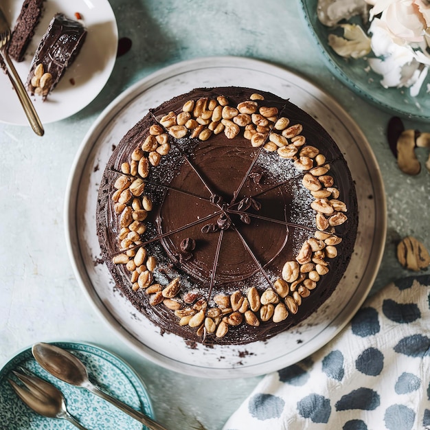 Foto bolo de chocolate sem glúten com camada de nozes