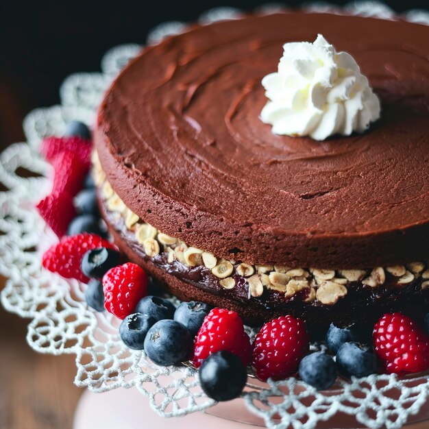 Foto bolo de chocolate sem glúten com camada de nozes