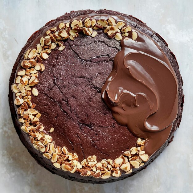 Foto bolo de chocolate sem glúten com camada de nozes