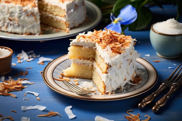 bolo de creme de coco divino coberto com flocos de coco assados