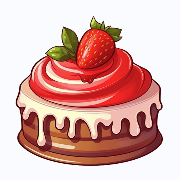 Foto bolo de desenho animado com morango e creme no topo ai generative