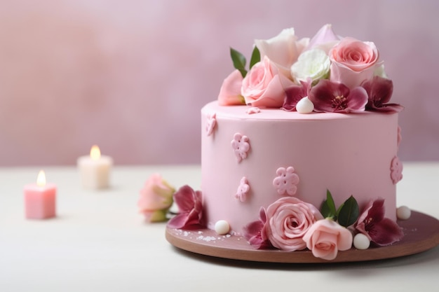 bolo de Dia dos Namorados decorado com flores conceito de amor romântico IA gerativa