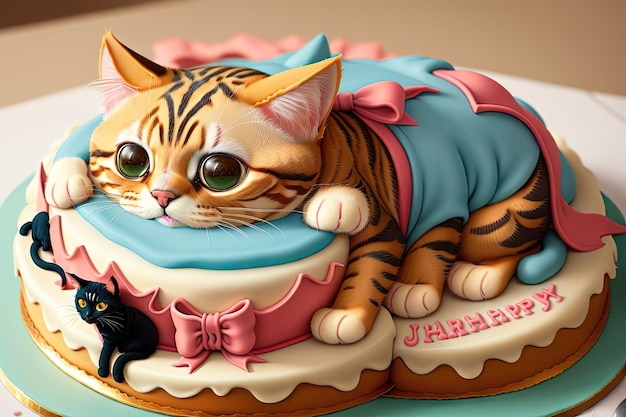 bolo de gato em forma de animal em forma de alimento conceito de ilustração generativa ai