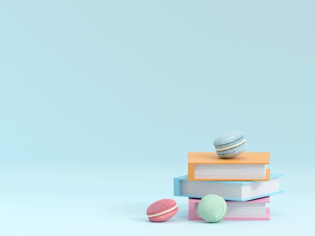 Bolo de macaron ou macaroon em fundo turquesa de cima renderização 3D colorida